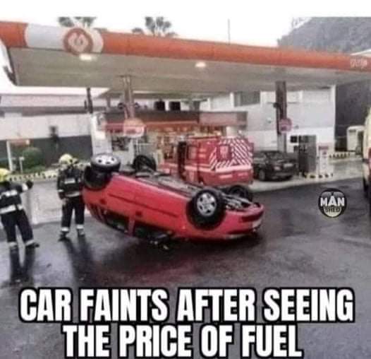 Gas Prices lead to a car fainting after seeing the price of fuel (meme).